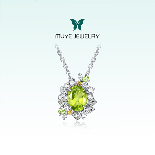 Muye Zhang Bichen's same style natural colored treasure 925 silver peridot gemstone necklace firefly necklace original design firefly necklace