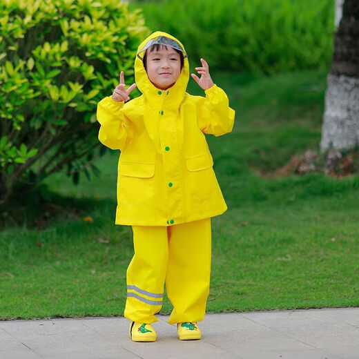 Shantou Lincun Chaodatong waterproof full body children's boys and girls kindergarten set raincoat overalls rain pants one-piece Anji 901 yellow jacket + overalls + rain boots L size suitable for 100-115 height
