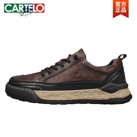 卡帝乐鳄鱼（CARTELO）鞋子男秋天新款低帮皮面透气轻便板鞋男士春秋季休闲运动工装鞋潮 L1392黑色 42