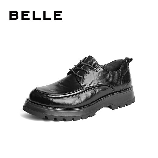 Belle pleated business shoes for men's new genuine leather thick-soled formal lace-up leather shoes A1422AM4 pre-sale Black-Single 41 (255mm)