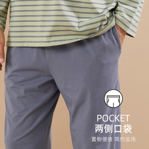 Shile Couple Home Clothes Men's Suit Striped Round Neck Pullover Pajamas Women's Loose Medium Thick Slightly Elastic Cotton Home Clothes Vermicelli/Female XL