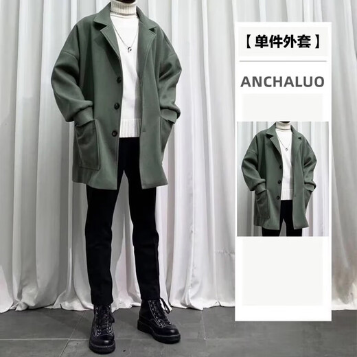 gxmy中长款夹克外套男士休闲套装秋冬季一套痞帅气搭配衣服男装三件套 1591灰色外套黑色毛衣套装 L