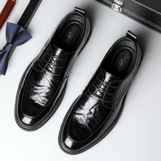 
CARTELO British hand-grabbing head-layer cowhide men's shoes business casual men's leather shoes color wedding shoes 9735 black 38
