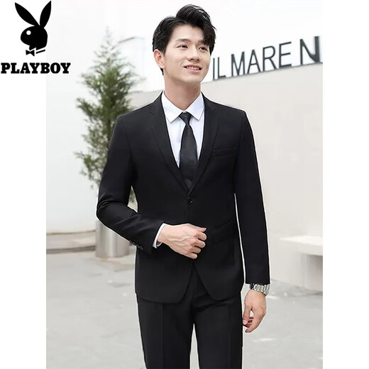Playboy suit men Korean style slim body jacket best groom wedding business professional suit men two button black top + shirt + tie + trousers XL