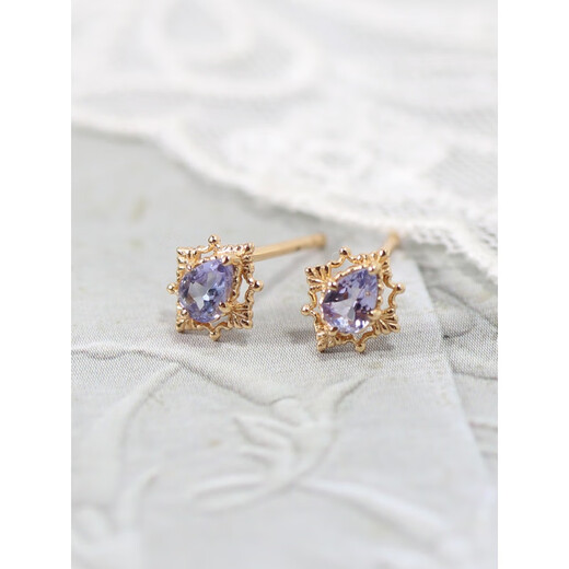 Fat Donglai quality tanzanite earrings niche rhombus silver gold-plated zircon Japanese set Qiunai pair of earrings