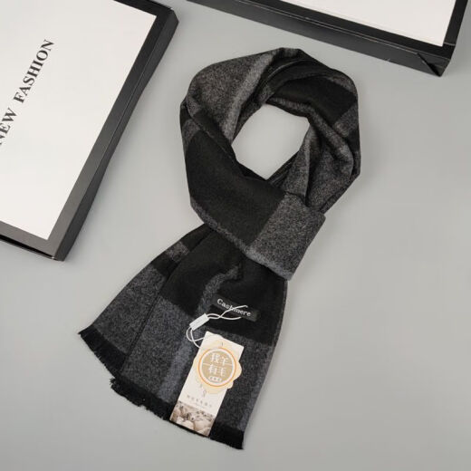 Liuzi men's small scarf short autumn and winter imitation cashmere [gift box] cashmere men's scarf winter warm wool men's K090 black and red checkered simple packaging (buy it for your own use)
