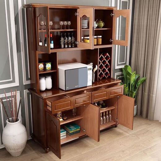 Enmufan 2026 new solid wood wine cabinet new Chinese style wall-mounted multi-functional storage cabinet high cabinet living room tea cabinet integrated cabinet 02 (1.2 meters) Begonia color