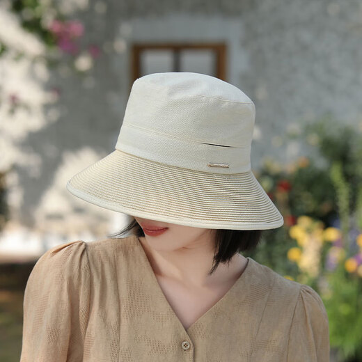 荣西图（RONGXITU）气质优雅礼帽女士凉帽时尚百搭新款花朵防晒帽 深卡其 均码