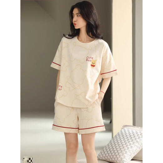 莫代尔睡衣女夏季纯棉短袖短裤薄款夏天可爱甜美可外穿家居服套装 YX-7506 9848 2XL 【建议140-160斤穿】