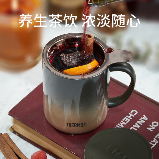 THERMOS mug stainless steel tea cup large capacity handle cup thermal coffee cup group purchase birthday gift TEMC titanium plated tea drain Nippon Gold 400ml