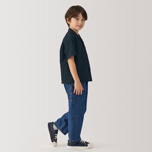 MUJI Camisa de manga corta con cuello abierto de fácil secado para niños grandes CB1LFA4A Dark Navy 140/68A