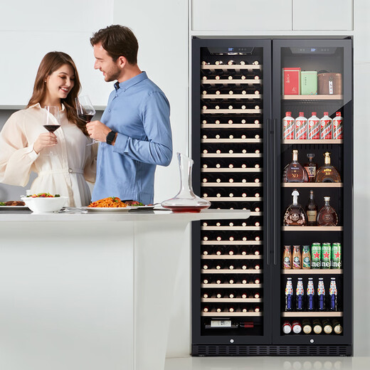 Vinocave red wine cabinet, constant temperature wine cabinet, moisturizing, large capacity, double-door, embedded, home living room, white wine, grape glass, cold storage, ultra-thin model, customizable JC-900Y foreign wine model - 600L