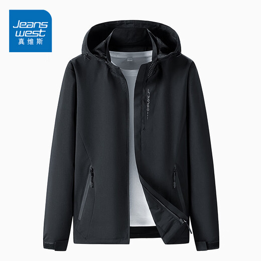 Jeansswest Chaqueta con capucha Capeta Spring y Autumn Simple Casual Chaqueta mora Versátil Chaqueta Versátil Cargo Top Men's y Women's Clothing 6628 Negro [Estilo de hombres] 3xl