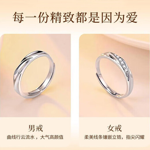MZMZ Platinum Ring PT950 Platinum Pair Ring Adjustable Wedding Diamond Ring Double Eleven Birthday Gift for My Girlfriend and Wife Light Luxury-Single Ring Remarks Male/Female Ring