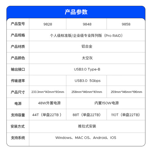 ORICO disk array hard disk cabinet hard disk box 3.5-inch multi-disk SATA mechanical hard disk external external mobile storage all-aluminum hard disk cage 9848RU3