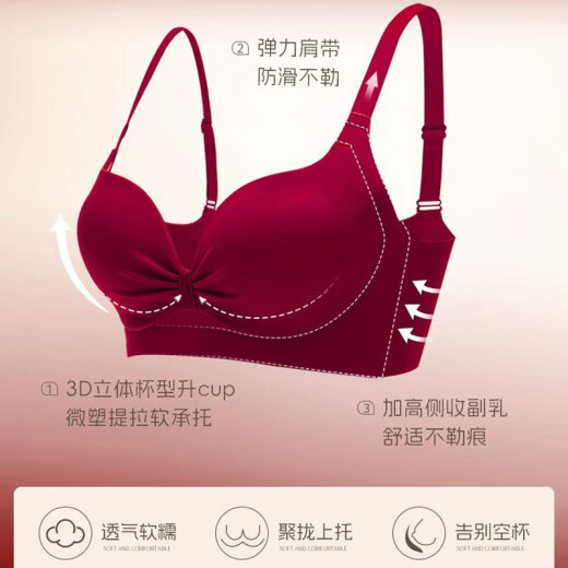 MOXTOC红色内衣结婚新娘女小胸聚拢显大收副乳龙年秋冬本命年套装 3883酒红套装 70/32A