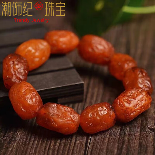 DL 1998 Fat Dong Lai's same style amber beeswax bracelet for men, natural old barrel beads, chicken oil, yellow raw stone, women's bracelet, raw ore, style six (men's barrel beads) 17*19