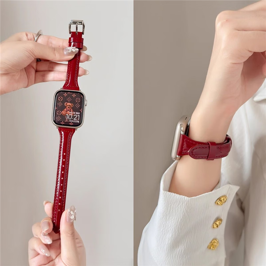 Xingying Burgund Slim Taille S10 Huaqiangbei S9 Gurt Ultra2 Dünnes Echtes Leder geeignet für iWatchs8/S9 Apple Fine Leder-Dark Brauner Apfel iwatch New S841m