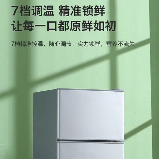 RIPU small refrigerator mini small double-door household first-class energy efficiency dormitory rental room office energy-saving refrigeration and freezer refrigerator first-class energy efficiency 68 liters silver compact and does not take up space