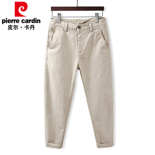 皮尔卡丹（pierre cardin）春秋季男士纯棉休闲裤子复古日系纯色简约锥形百搭潮流休闲九分裤 黑色 32