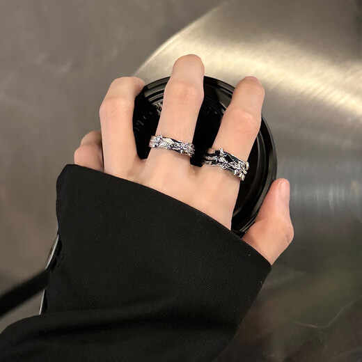 MOLC dark starburst ring men and women niche design simple light luxury ring cold style high-end open ring gift R0579 dark starburst ring 1 pair