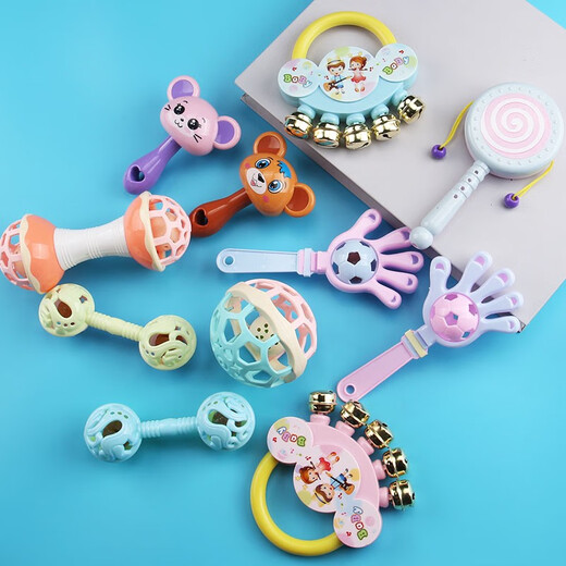 Handrasselspielzeug Baby 0 bis 3 Monate Rassel 6 Neugeborenes Baby Sandhammer Greiftraining 2 Jahre alte Handrassel Katzenrassel 7-teiliges Set Zuckerfingerhände doppeltes längliches Katzengesicht