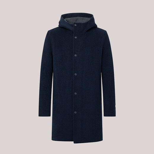 HAZZYS Men's Spring and Autumn Men's Jacket Wool Handmade Hooded Woolen Coat Men's ABSZH0ADH23 Navy Blue NV L (175/96A 48)