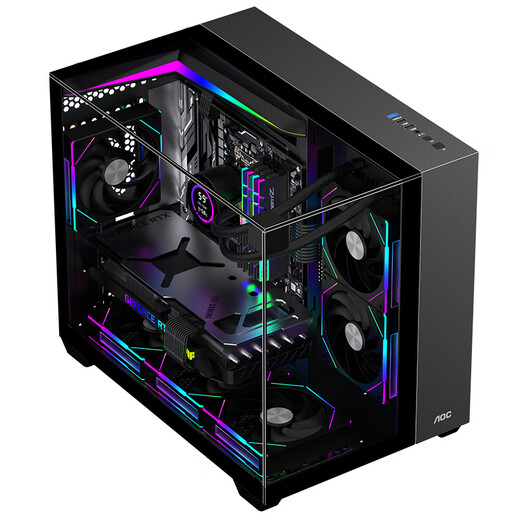 AOC星海CG399M黑色 游戏电脑海景房机箱 3D立体全景/三面玻璃/快拆设计/支持M-ATX主板/240水冷位