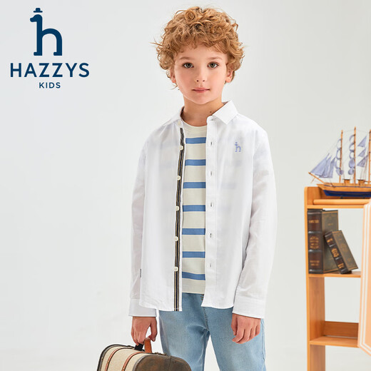 HAZZYS brand children's clothing boys' shirt spring new classic lapel simple handsome fashion casual long-sleeved shirt ice crystal blue 130cm