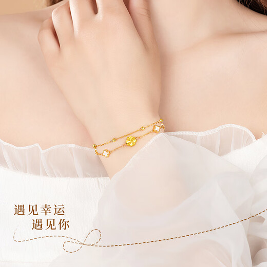 BOEAY999 pure gold gold four-leaf clover girls' bracelet for women, light luxury high-end bracelet birthday gift for girls to give to their wives, Qicang Shipping/Expedited Delivery, gold four-leaf clover malachite bracelet