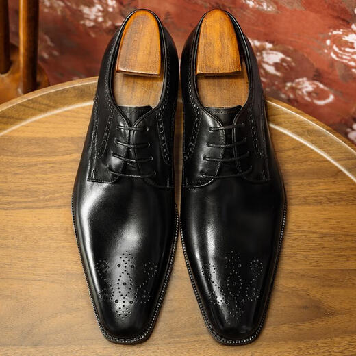 巴寇克布洛克雕花皮鞋男高档头层牛皮商务正装新郎结婚西装鞋真皮高级感 206-826黑 40