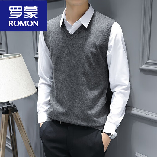 罗蒙（ROMON）时尚都男士针织背心马甲秋冬款无袖毛衣修身坎肩打底衫v领线衣 SXZFS-14126卡其色 XL