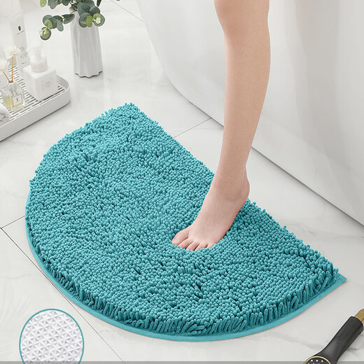 Jinbao bathroom door absorbent carpet bathroom door mat chenille semicircular bedroom door mat thickened encrypted blue gray TPR bottom 40*60