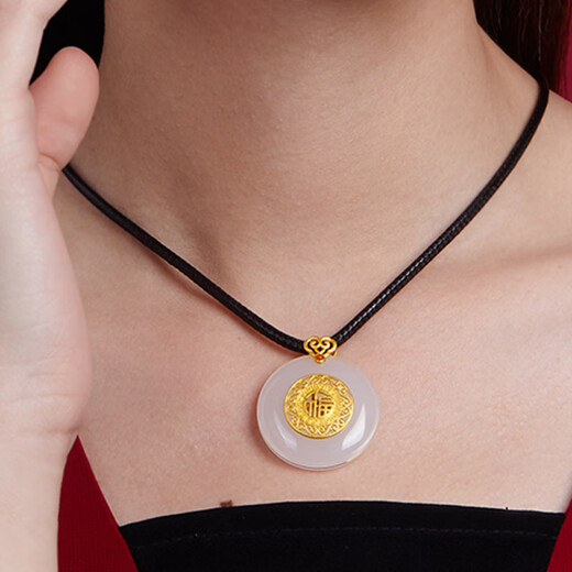 Liuguifu Jewelry Gold Pendant Xiangyunfu Buckle Gold Inlaid Jade Pendant Gold Jade Necklace Pendant HT0600026 Pricing