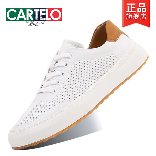 Cartelo 2025 Nuevos zapatos de cuero genuinos de verano para hombres Casco Hollow Hollow Inner Altura Inhancial Deslice sin deslizamiento SUGO SOMPLE SOLO JUVITUD White Black 9902 41 Tamaño estándar de zapatos de cuero