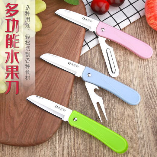 利皇水果刀折叠刀瓜果刀家用便携宿舍厨房小刀刀具多功能削皮刀组合 蓝-带刨折叠水果刀