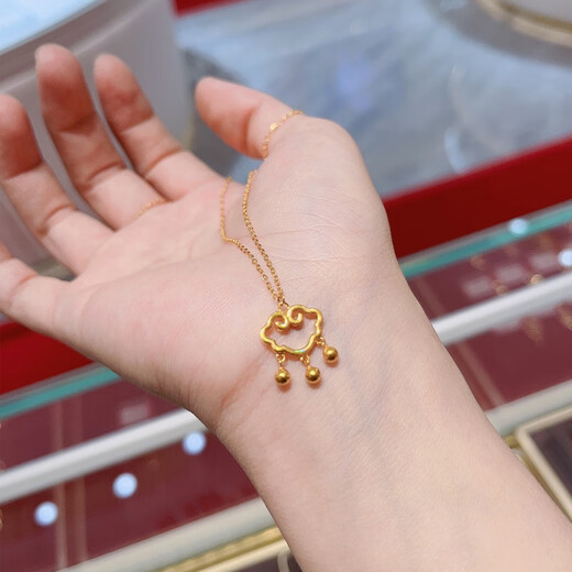 GOR Fat Donglai's same style 18K gold safe lock pendant yellow l gold auspicious cloud lock bell necklace Ruyi female sense clavicle chain simple auspicious cloud lock bell necklace