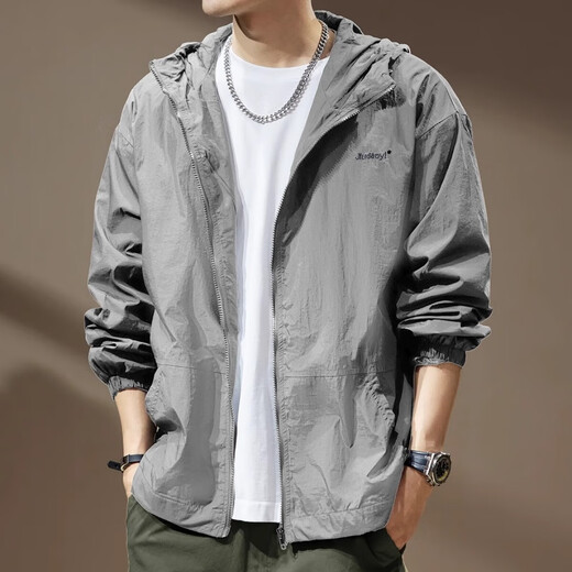 JEEP SPIRIT Jeep ice silk cool outdoor sun protection clothing men's summer thin fishing clothing hooded work jacket men's and women's tops light gray XL suitable for 145-165Jin Jin equals 0.5 kg