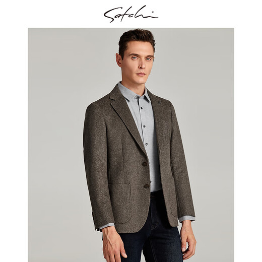 Sachi Satchi Herren Wollanzug 2023 Herbst Neu gestreiftes leichter Business Wollanzug Jacke Hellbraun 50 B