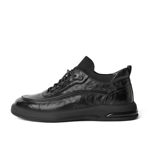 Belle Casual Shoes Men's Leather Lace-Free Sneakers A1244DM3 Black Danli 42