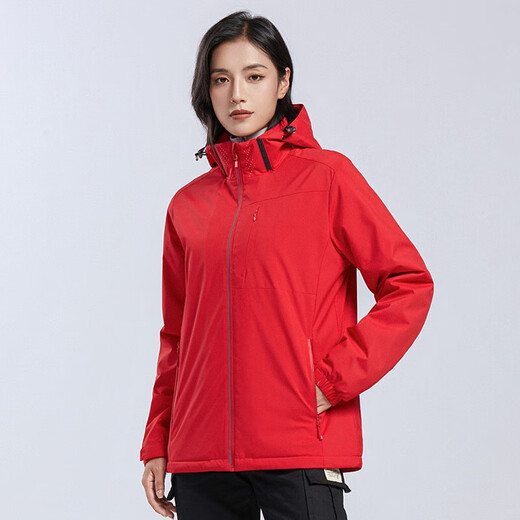西域骆驼 VANCAMEL加绒风衣男女休闲短外套加厚工装夹克软壳登山服保暖单层冲锋衣冬 9930S中国红-女【纯色】 M