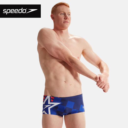 速比涛泳裤男平角游泳裤时尚印花抗氯速干高弹舒适防尴尬专业训练竞赛 天青蓝/深蓝色/西瓜色/白色 L /36