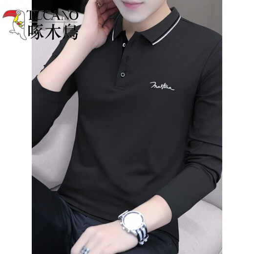 啄木鸟（TUCANO）纯棉男士长袖t恤男打底衫翻领polo 衫体恤商务男装衣服2024年新款 5010碳灰 4XL 建议【180200斤】