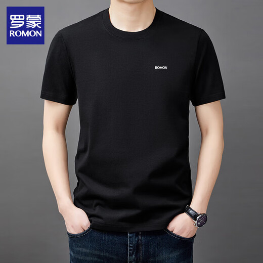 Kurzärärmelte T-Shirt-Sommer-Trend von Romon-Männern einfacher runde Hals Top lässig coole T-Shirt Herren T YS9929 Weißes Label M (105) 90-110Jin [Jin ist 0,5 kg]