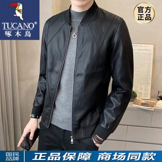 啄木鸟 皮衣外套男士秋春季新款棒球领上衣休闲帅气机车夹克男装 P719黑色 3XL