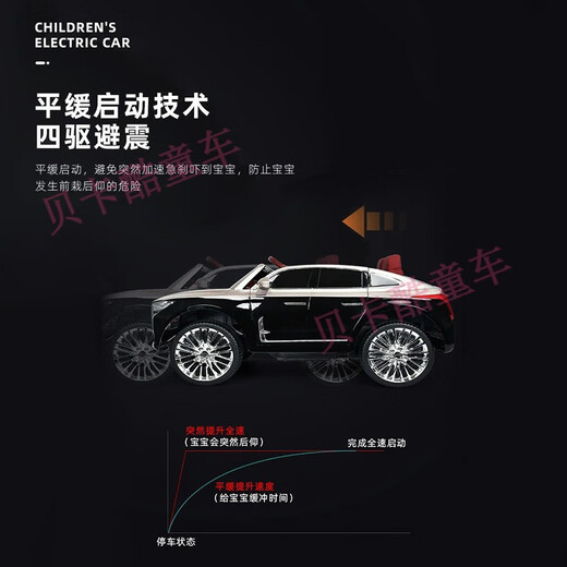 Meitu (MEACOOL) Hongqi H9 children's electric car baby four-wheel car with remote control boy and girl baby stroller toy electric car red + four-wheel drive + remote control + music + 12V7A battery