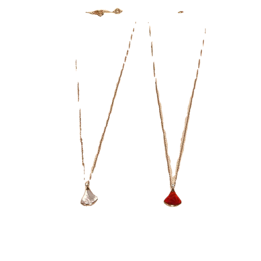 DL 1998 Fat Donglai same style small skirt 18K gold necklace fan-shaped fan white Fritillaria red 18K rose gold bone chain for women White Fritillaria