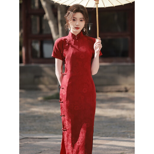 Cyclone rojo modificado cheongsam tostado nuevo estilo antiguo de alta gama chino compromiso retro vestido de socialitis francés 9230 rojo s