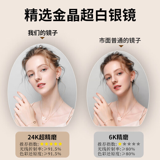 巴布奇云朵化妆镜异形led卧室梳妆台镜子挂钩挂墙式壁挂装饰镜智能带灯 边缘透光-单触三色款 749mm*462mm