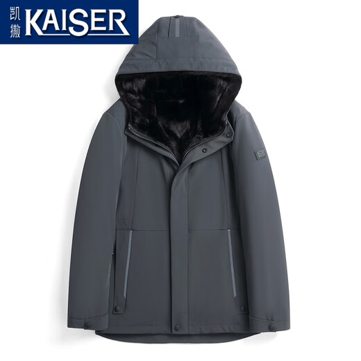 凯撒（KAISER）派克服貂皮大衣男尼克服真皮草水貂皮毛一体内胆爸爸装貂皮大衣男 黑色+黑貂+兔毛袖 5XL 适合180-195斤